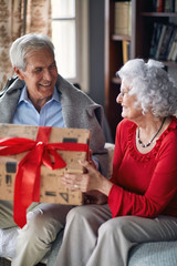 Obraz na płótnie Canvas senior couple with presents spending Christmas together.