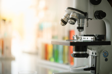 Laboratory research and equipment chemistry experiment, scientific glassware chemical with copy...