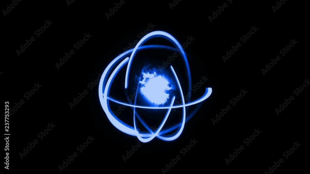 Poster 3d render atom, luminous nuclear model on dark background, molecule structure with trace atoms and e
