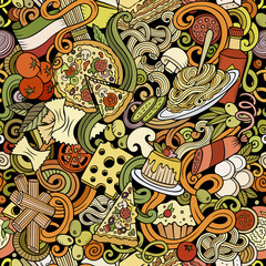 Cartoon cute doodles hand drawn Italian Food seamless pattern