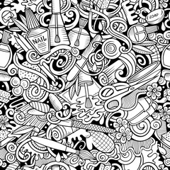 Manicure hand drawn doodles seamless pattern. Nails art background