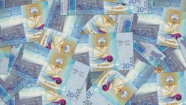 Kuwait KWD banknote as background wallpaper using 20 KWD Twenty Dinars 