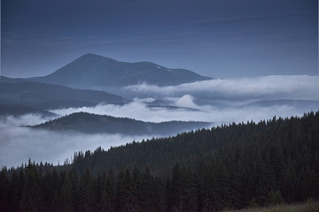 Scenic mountains landscape after rain. Carpathians of Ukraine