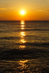 Colorful sunrise sunset above the Aegean sea.