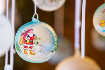 Colorful decorations at Christmas market in Strasbourg, Alsace