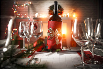 Christmas Eve table background and fireplace 
