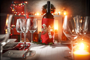 Christmas Eve table background and fireplace 