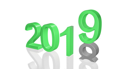 3d illustration of coming new year 2019 upon the old 2018