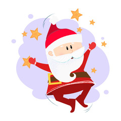 Cheerful cute Santa Claus jumping. Christmas design element. For greeting cards, leaflets, brochures, invitations, posters or banners.
