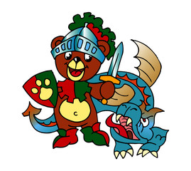 knight bear with sword fights with the dragon