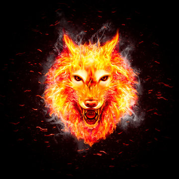 Wolf head with fire flames on a dark background. illustration., Ai  Generative Image 23184714 Stock Photo at Vecteezy
