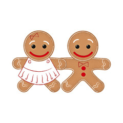 Couple of gingerbread holding hands. Cartoon, together, cookie. Can be used for topics like love, celebration food, relationship