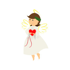 Pretty angel of love embracing heart. Holy, care, flying. Can be used for topics like holiday, Christmas, sacred