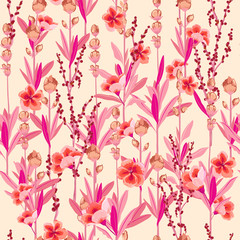 Stylish Garden florals pattern in the many kind of flowers. Tropical botanical . Seamless vector texture.fashion prints. Printing with in hand drawn style