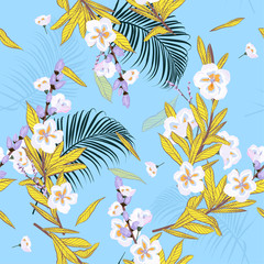 Summer Garden in bright  florals pattern in the many kind of flowers.Forest Botanical . Seamless vector texture.fashion prints.