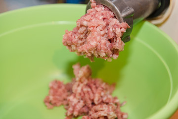 Make stuffingMake minced fresh meat. Natural products. Farm products.