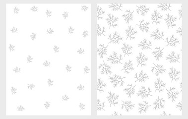 Fototapeta na wymiar Delicate Floral Repeatable Vector Pattern. Light Gray Twigs and Leaves on a White Background. Subtle Design. Lovely Hand Drawn Sprigs Artwork.