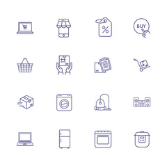 Electronic online store line icon set. Oven, wash machine, computer, delivery. Shopping concept. Vector illustration can be used for topics like online markets, advertisement, house devices