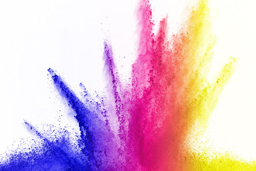 abstract powder splatted background. Colorful powder explosion on white background. Colored cloud....