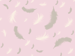grey and white feathers on pastel pink background, pastel print,
