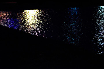 Blue yellow water surface at night