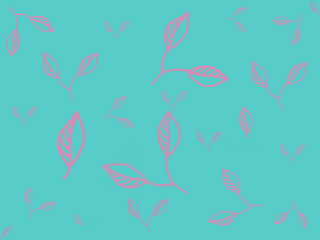 Fototapeta na wymiar pink leaves on a turquoise background, illustration