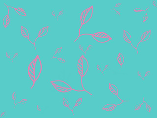 pink leaves on a turquoise background, illustration