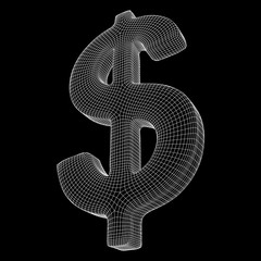 Dollar sign. Wireframe low poly mesh vector illustration. Money, rich, business concept
