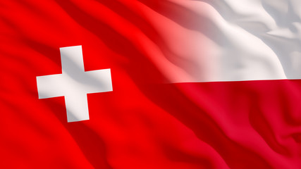 Fototapeta premium Waving Switzerland and Poland Flags