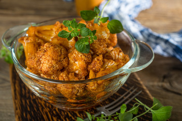 Cauliflower rosettes in a herbal marinade.