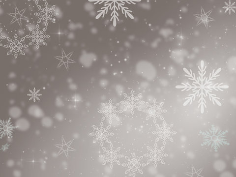 illustration, white snowflakes on grey background, glowing spots, snow imitation