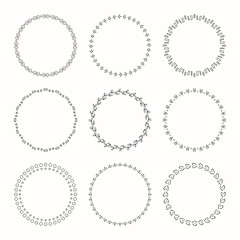 Collection of vector graphic circle frames. Wreaths for design