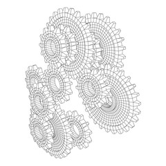 Gears. Mechanical technology machine engineering symbol. Industry development, engine work, business solution concept. Wireframe low poly mesh vector illustration