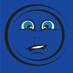 Cartoon blue face with emotions fear