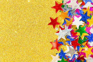 Beautiful Golden festive background. Shiny with stars abstract for weddings, birthdays, Christmas