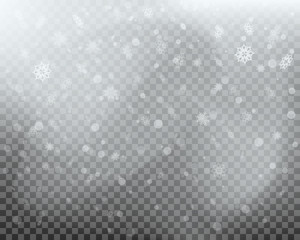 Winter Falling Snowflakes Isolated on Transparent Background for Christmas and Snow Design. Vector illustration.