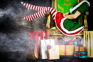 slim young woman legs and smoke decoration 