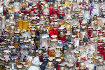 Fototapeta Large group of burning votive candles, background obraz