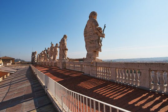Sculptures on the roof of the Cathedral of St. Peter on a sunny day