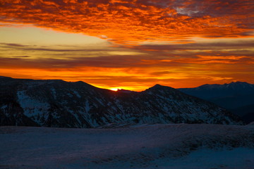 Fototapeta premium Mountain sunset winter. Christmas