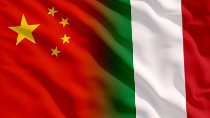 Waving China and Italy Flags