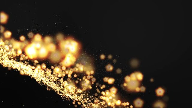 black digital abstract background , The bright yellow-plum waves cover the area with the depth of the particle field as well as the surface lines and grids.
