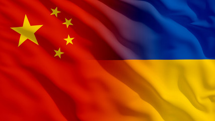 Waving China and Ukraine Flags
