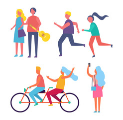 Couple Riding Bike Together Vector Illustration
