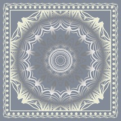 Template Print for Fabric. Pattern of floral geometric ornament with Border. illustration. Seamless. For Print Bandana, Shawl, Carpet