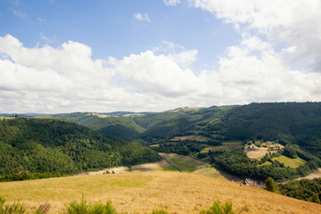 Fototapeta na wymiar Green valley in the Cantal region, Auvergne, France. 