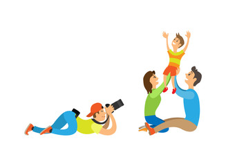 Family Photo Session with Kid and Parents Isolated