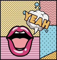 mouth saying yeah pop art style