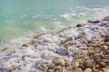 Salted rocks on the Dead Sea