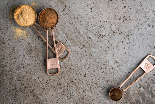 Copper Measuring Spoons with Spices